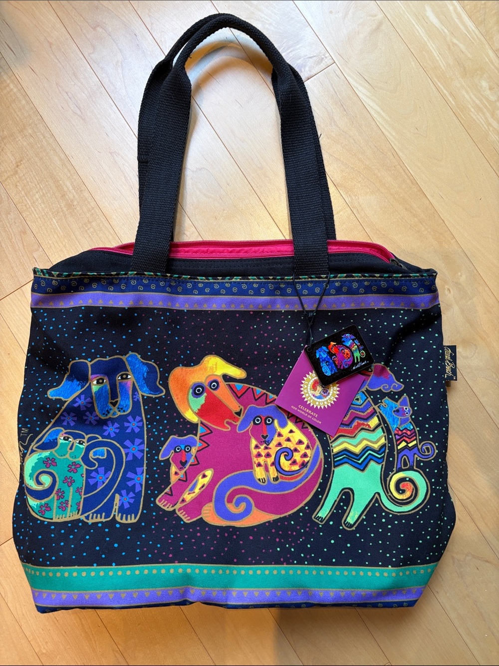 NWT Laurel Burch Colorful Dog Family Tote Bag - Multicolor